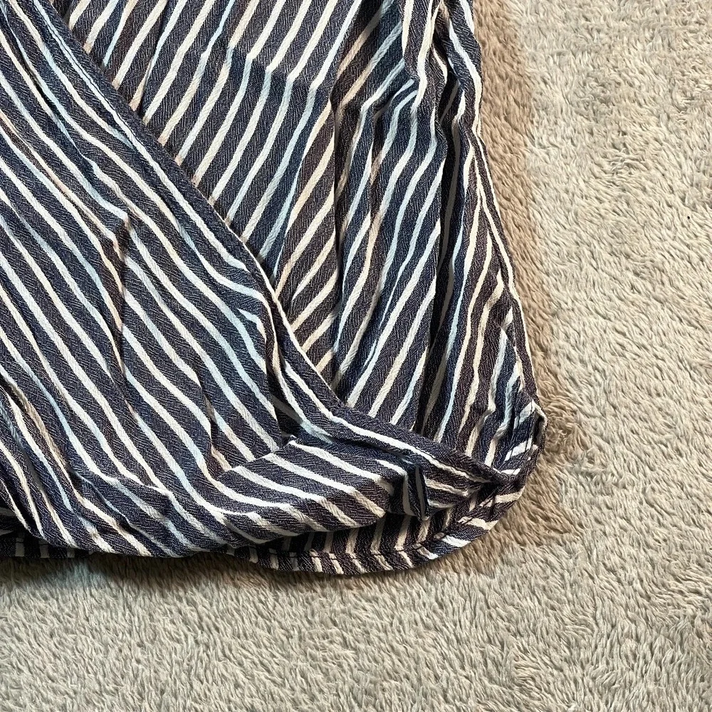 Michael Kors Striped Wrap Top Blouse Navy‎ Blue White Short Sleeve